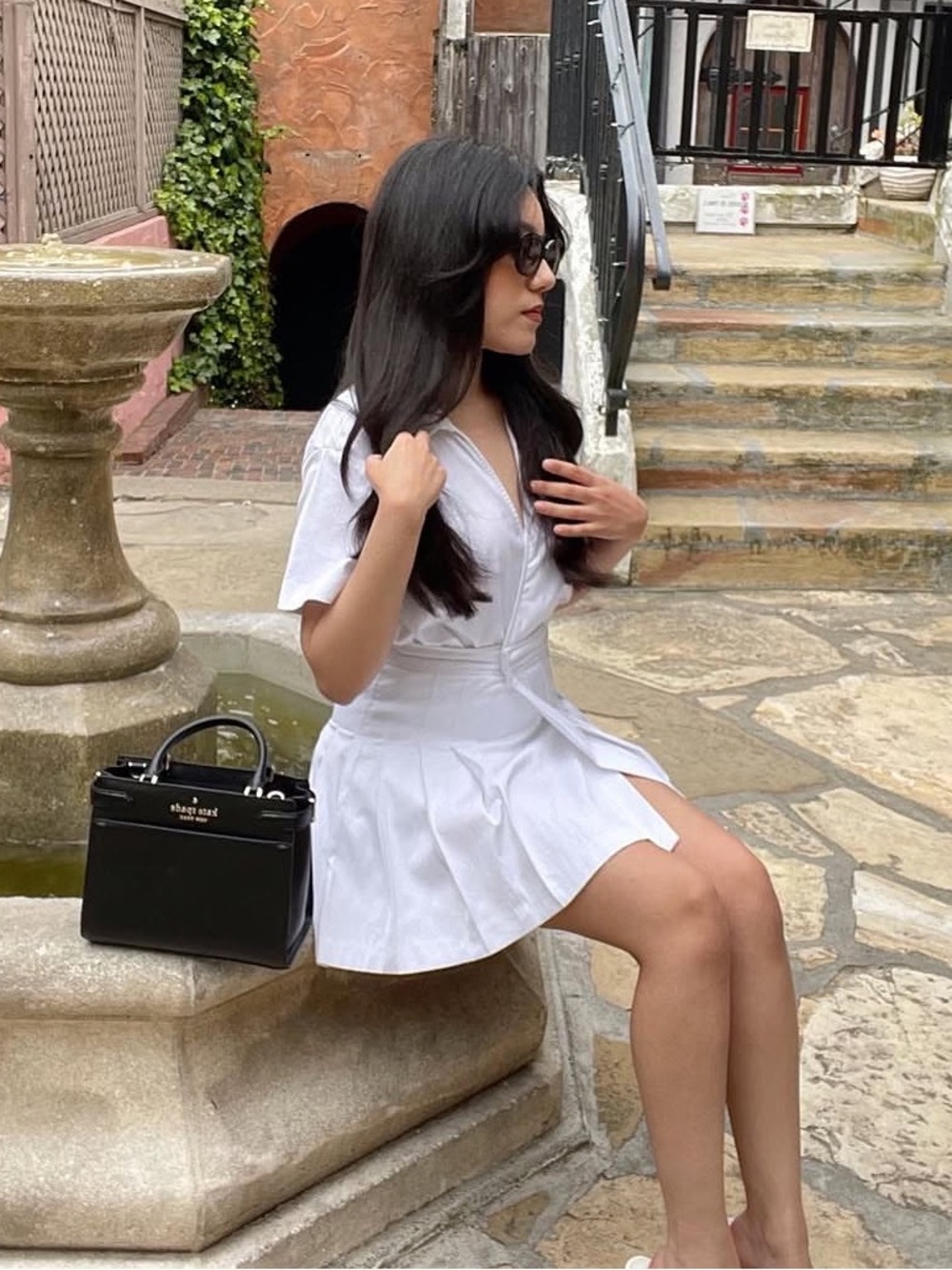 Zara white pleated skirt collared dress